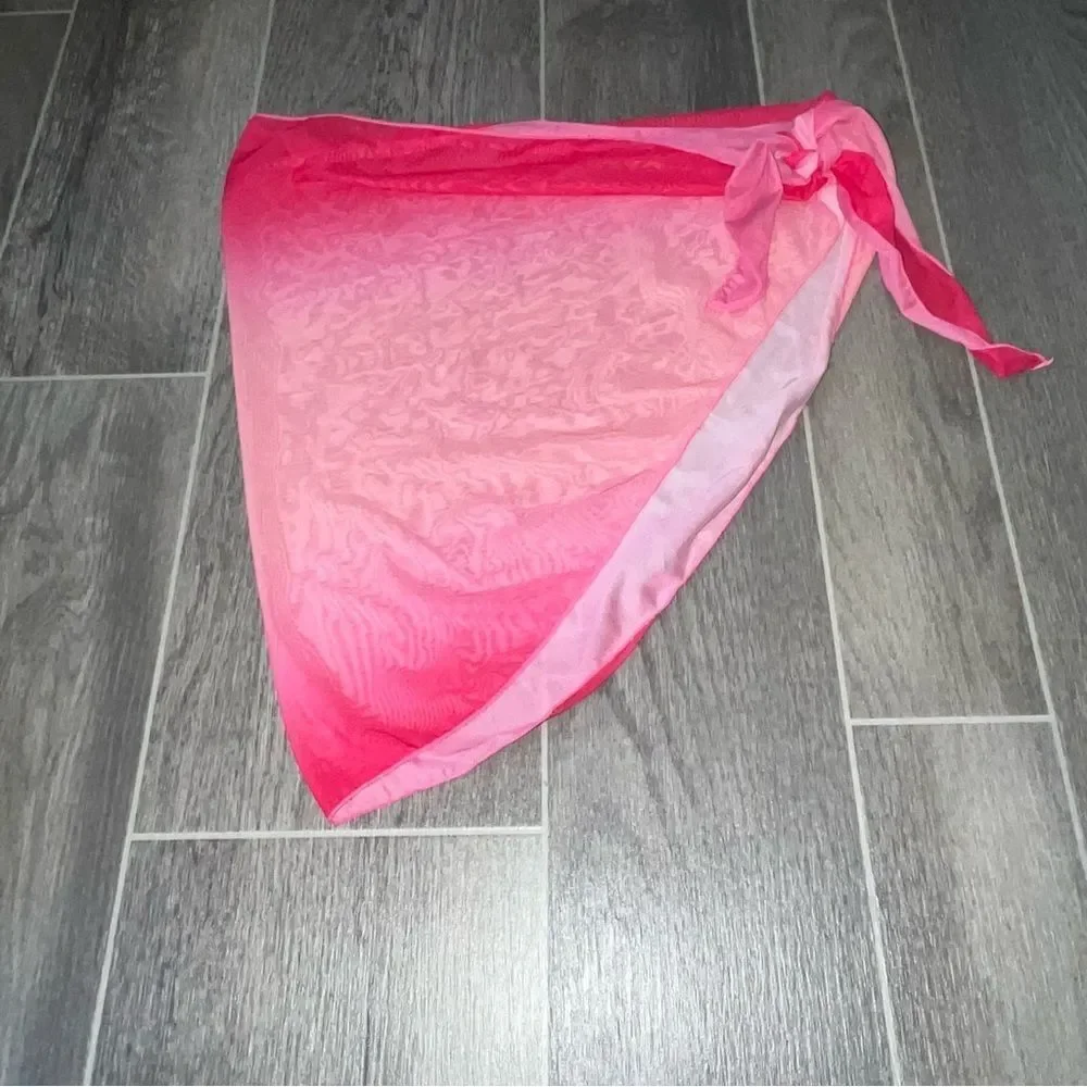 Pink Ombre Sarong Wrap Skirt Swimsuit Coverup
